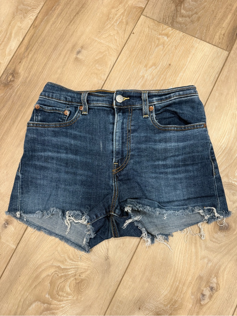 Levi's Dark Blue Distressed Denim Cutoff Shorts